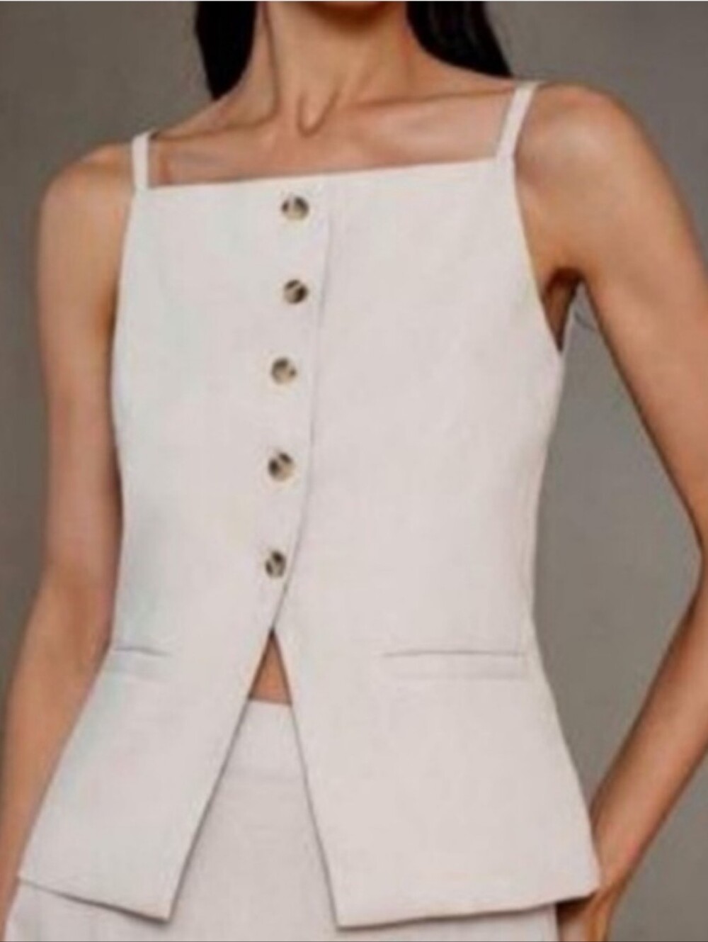 Christian Lacroix Vintage Womens 6 Ivory Crepe Strappy Button Front Vest Luxury